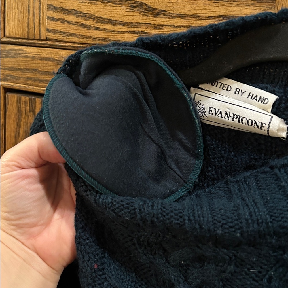 Vintage Evan Picone Hand Knit Wool Mohair Cable Sweater Teal Aztec Women's Large - Picture 8 of 8